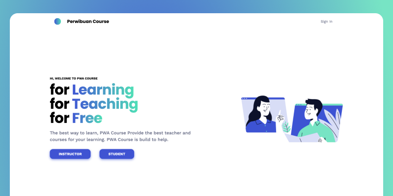 Landing page of PWA Course LMS website.